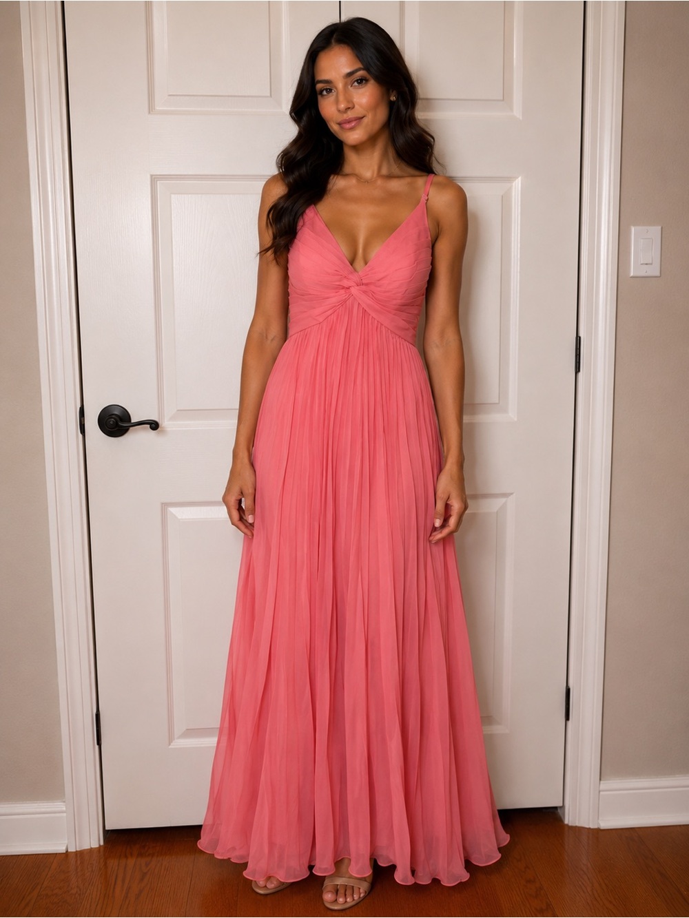 Coral Pink Chiffon Maxi Dress